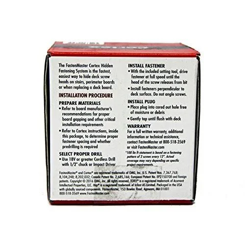 Fastenmaster Fmctx-Tx1lfslwg Cortex Hidden Deck Fastener, H5016193