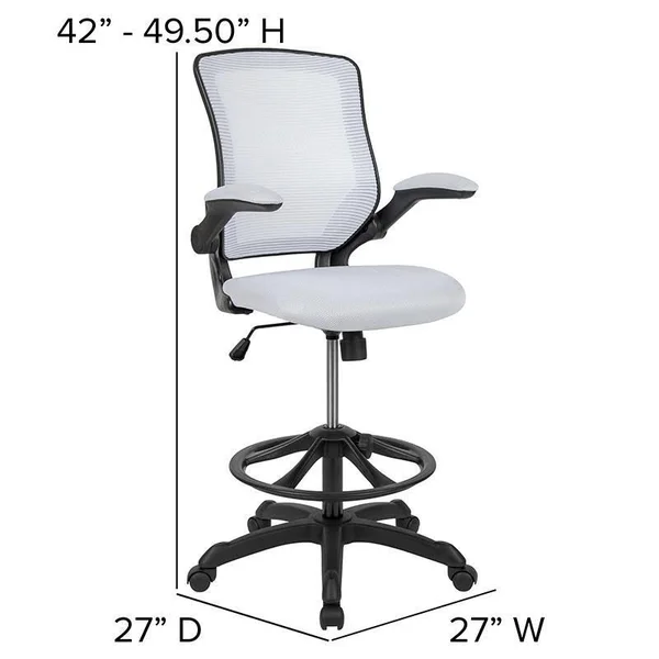 Alamont Mid-Back White Mesh Ergonomic Drafting Chair with Adjustable Foot Ring and Flip-Up Arms [BL-ZP-8805D-WH-GG]