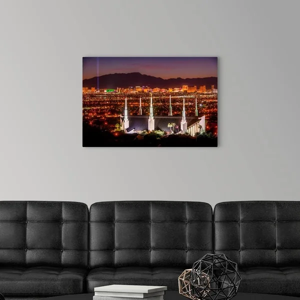 Las Vegas Nevada Temple - Night, View from The Hill, Sunrise Manor, Nevada, Large Solid-Faced Canvas Wall Art Print, Great Big