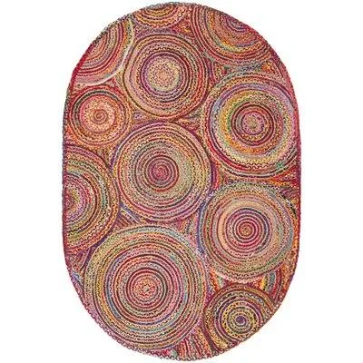 Bowen Geometric Handmade Flatweave Jut/Sisal/Cotton Red/Multi Area Rug Area Rug World Menagerie Rug Size: Oval 4& x 6&