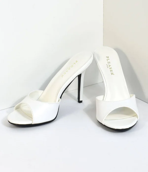 White Matte Leatherette Peep Toe Slip on Heels - Size 10
