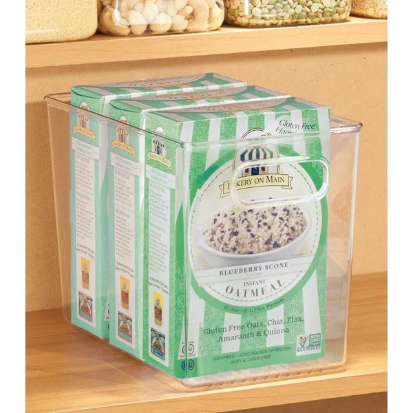 mDesign Deep Plastic Food Storage Container Bin with Handles - for Kitchen - Pantry, Cabinet, Fridge/Freezer - Slim Organizer for
