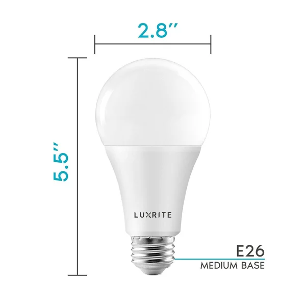 Luxrite A21 LED Bulbs 150 Watt Equivalent, 2550 Lumens, 3000K Warm White, Enclosed Fixture Rated, Dimmable, 22W, Energy Star, E2