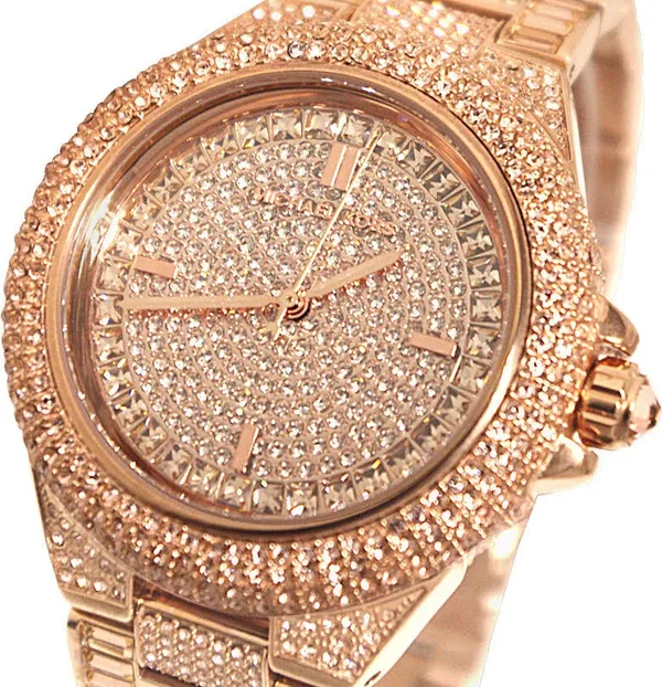 Michael Kors MK5862 Women's Camille Rose Gold Pave Crystal Glitz Round RRP 599