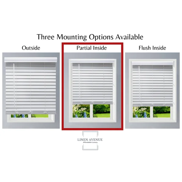 Linen Avenue Custom Cordless Faux Wood Blind White - 69 W x 48 H Partial Inside Mount