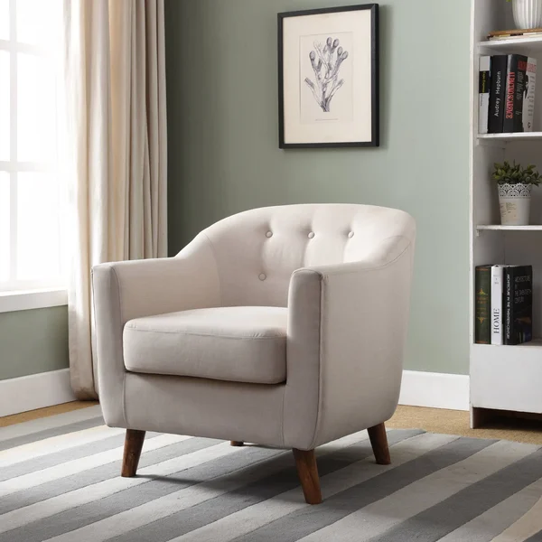 Furniture of America Naza Mid-Century Modern Fabric Barrel Club Chair - Cream