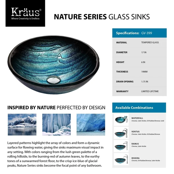 Kraus Ladon Glass Vessel Sink and Riviera Faucet - Satin Nickel