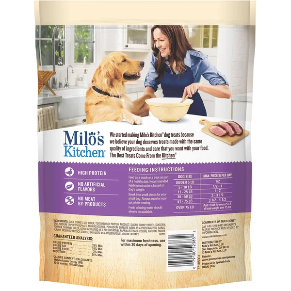 Milos Kitchen Dog Treats - Home-Style, Duck Jerky Recipe, Value Size - 18 oz