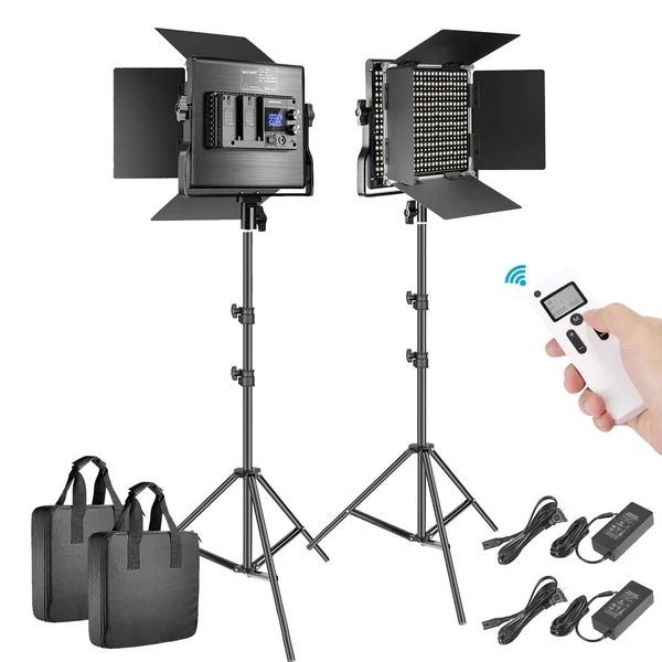 Neewer 2 Packs Advanced 2.4G 660 LED Video Light Photography Lighting Kit - Dimmable Bi-Color LED Panel with LCD Screen, 2.4G Wir