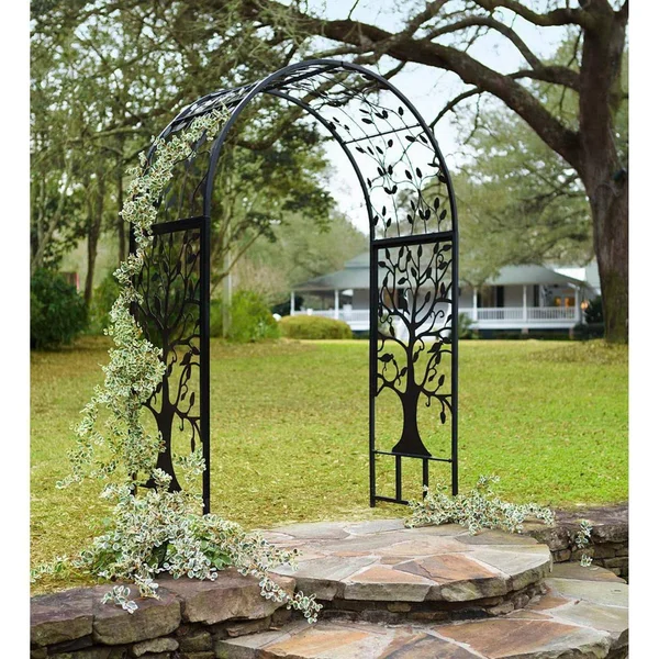 Metal Garden Arbor with Tree of Life Design, Green