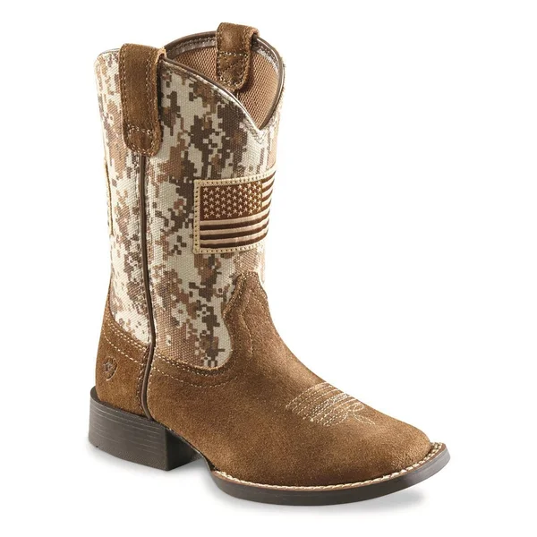 Ariat Kids& Patriot Square Toe Western Boots - Kids Unisex, Size: 4 Big Kids, Antique Mocha/Sand Camo Print
