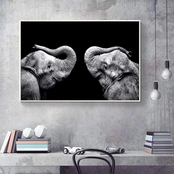 Wall26 Framed Elephants Canvas Wall Art Black and White Wild Animal Prints for Living Room Modern Photography Art - 24x36 Inches