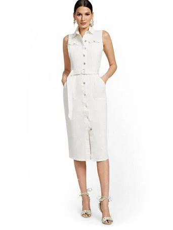 NYu0026Co Women's Sleeveless Denim Midi Dress White, Size X-Large, Spandex/Cotton
