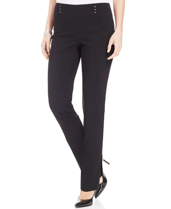 Jm Collection Studded Pull-On Tummy Control Pants, Regular, Short, and Long Lengths, M Gray