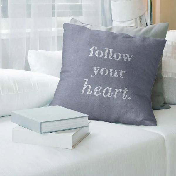 Quotes Handwritten Follow Your Heart Quote Pillow-Faux Linen - 26 x 26 - Square - Zipper Closure - Large - Removable Cover - Acc