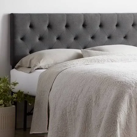 Rest Haven Upholstered Diamond Tufted Mid Rise Headboard, King/Cal King, Charcoal, Size: King/ California King, Gray