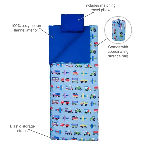 Wildkin Olive Trains - Planes & Trucks Sleeping Bag