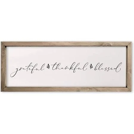 Grateful Thankful Blessed Framed Rustic Framed Wood Farmhouse Wall Sign 12x36 - Size: 12 x 36, White