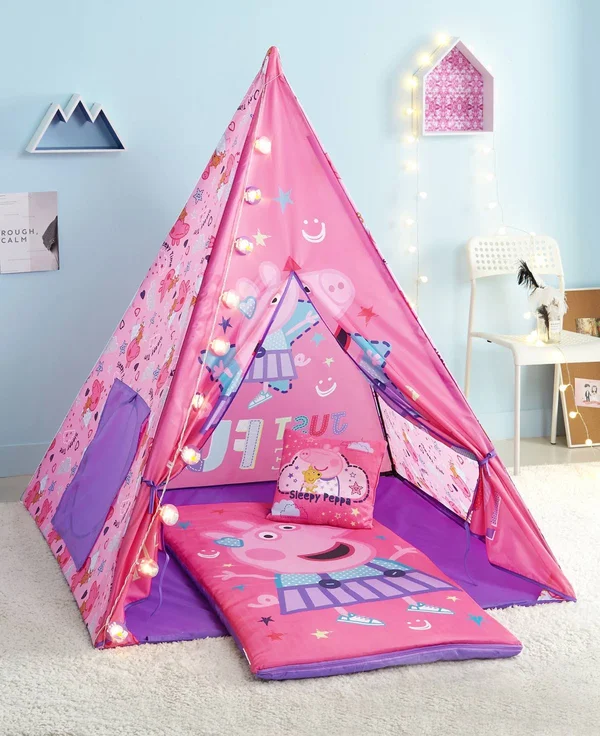 Peppa Pig Teepee Tent Set Includes Bonus Lights, Slumber Bag, and Pillow