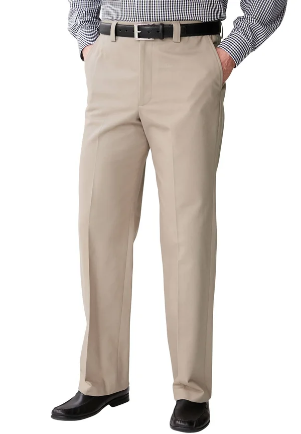 Men's Big & Tall Relaxed Fit Wrinkle-Free Full Elastic Plain Front Pants by KingSize in Dark Khaki (Size 36 40)