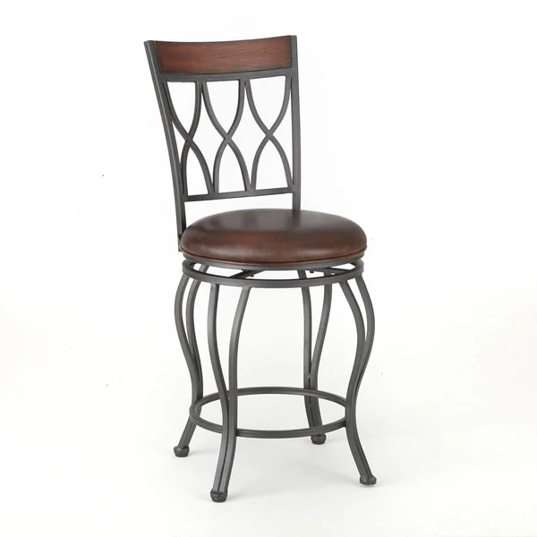 Steve Silver Wallen Faux Leather Swivel Counter Stool - Brown/Dark Silver