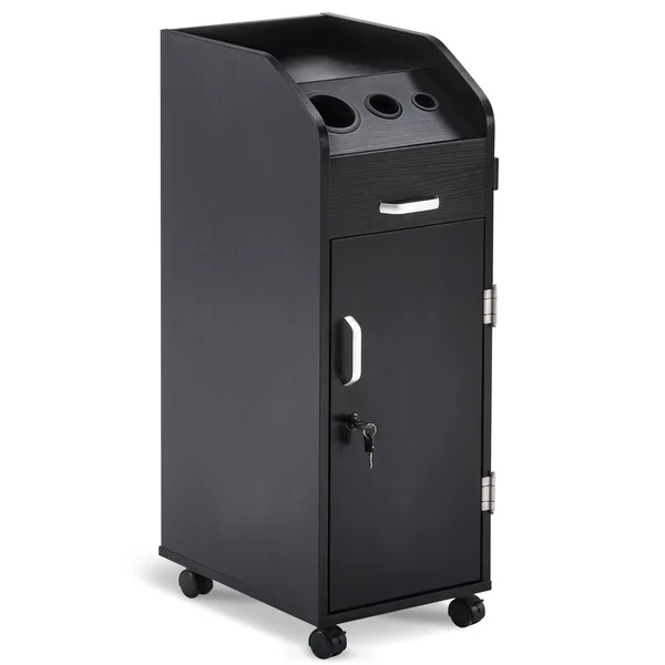 BarberPub Salon Trolley Storage Cart Coloring Beauty Hair Dryer Holder Stylist, Black