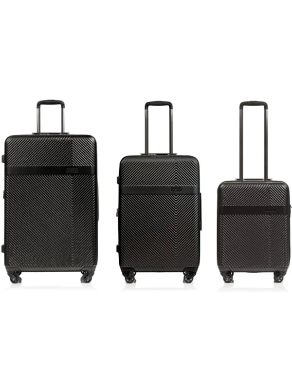 Champs 3-Piece Grid Hardside Luggage Set, Black