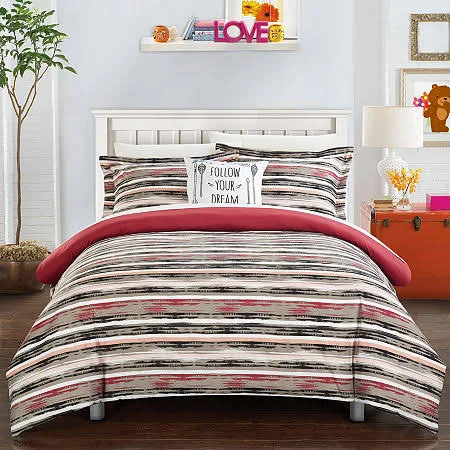 Chic Home Carlton Black, Burgundy & White Queen 10 Piece Comforter Bed in A Bag Set