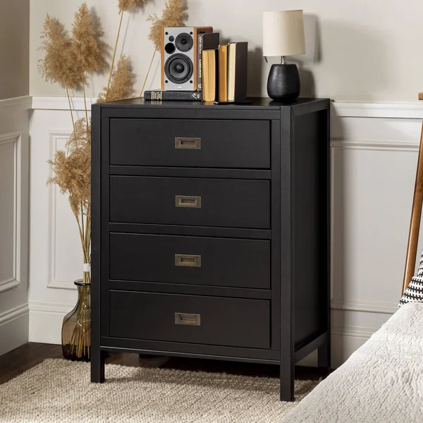 Annabelle Four Drawer Solid Wood Black Dresser by Chateau Lyon