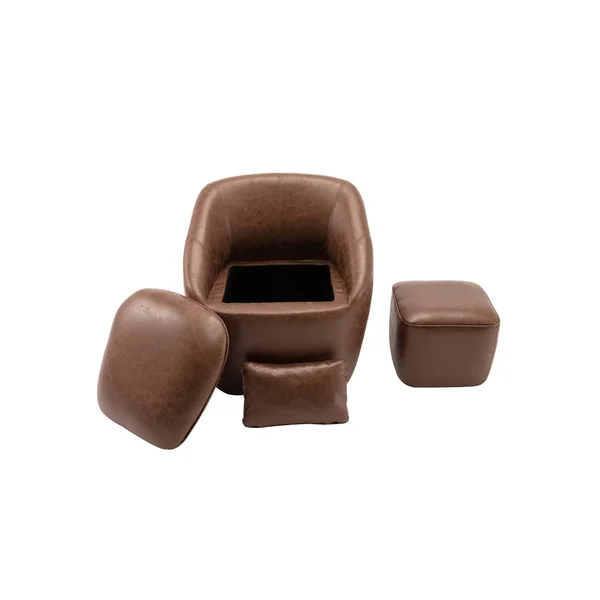 WOVENBYRD Barrel Chair with Storage Seat and Ottoman - Brown
