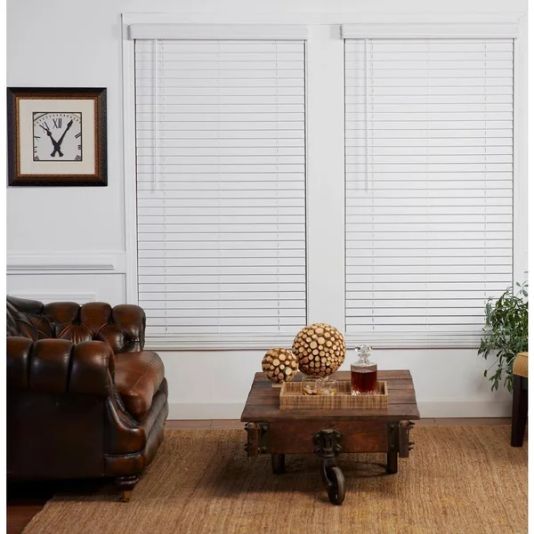 Perfect Lift Window Treatment Cut-to-Width White 2in Slats Room Darkening Cordless Faux Wood Blind-44.75in.W x 64in.L(Actual Siz