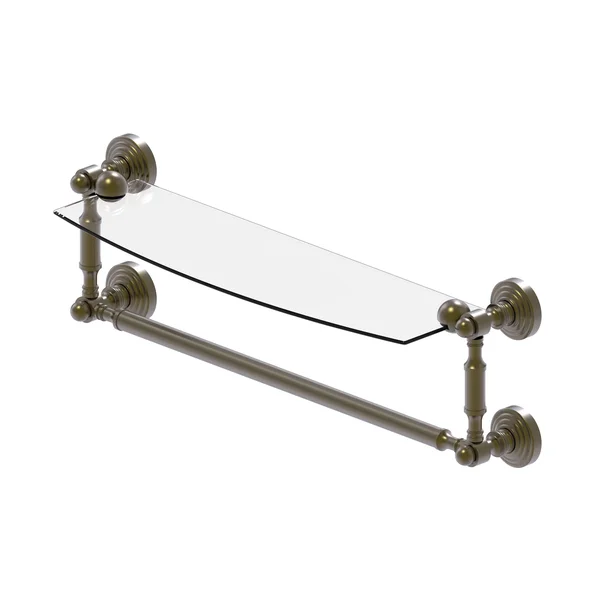 Allied Brass Waverly Place Collection Glass Vanity Shelf with Integrated Towel Bar - Antique Brass - 18 inch