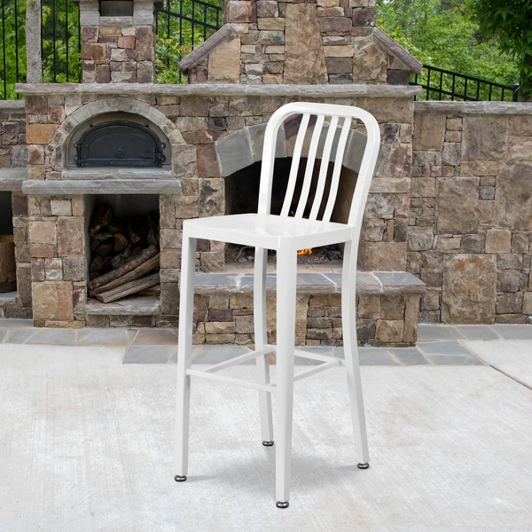 Lancaster Home Metal Indoor/Outdoor Slat Back Barstool - White