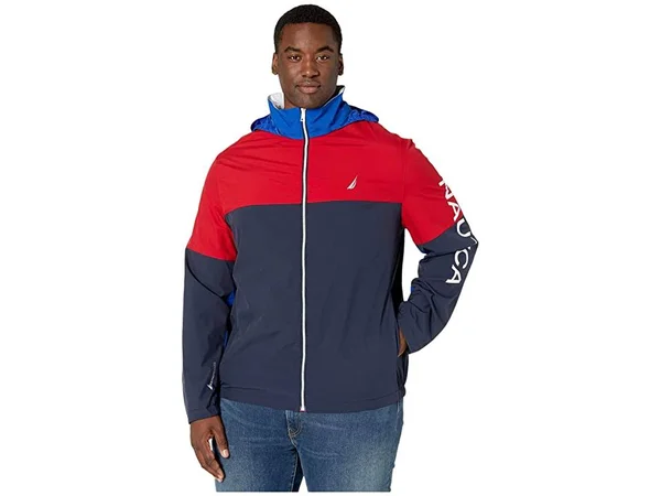 Nautica Navy Big & Tall Long Sleeve Color Block Jacket with Logo