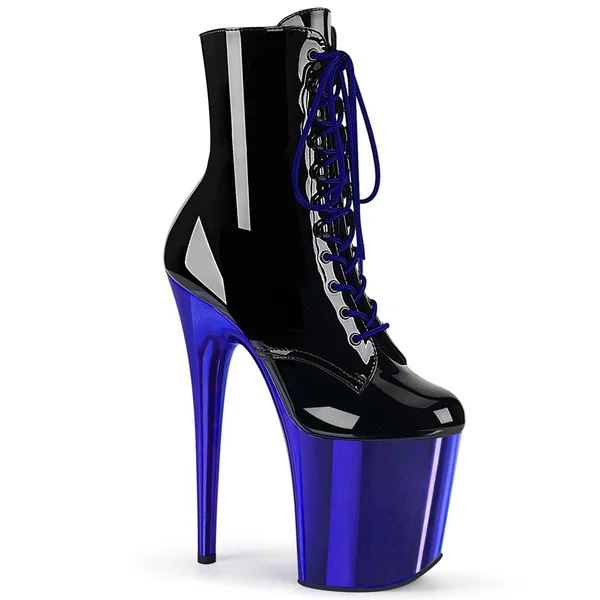 Pleaser - Womens FLAMINGO-1020 Platforms Blk Pat/Royal Blue - Size-5