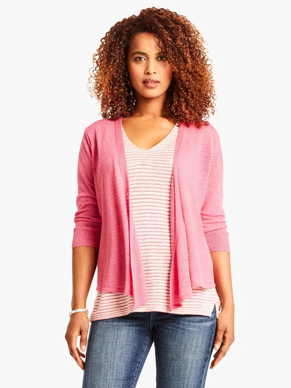 Nic+Zoe Womens Slim Fit Three Quarter Sleeve Open Cardigan - Pink Large