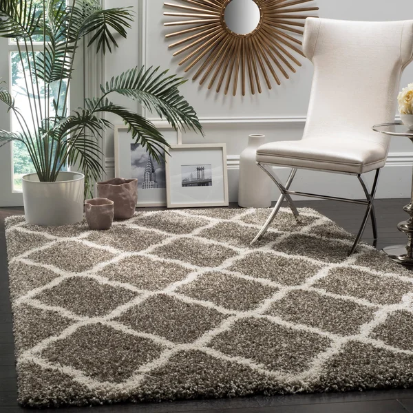 Safavieh Hudson Shag Ariola Trellis 2-Inch Thick Rug - 2&3x22 x 6& Runner - Ivory/Slate Blue