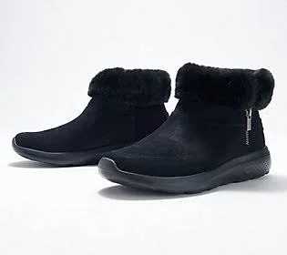 Skechers On-The-Go Faux Fur Ankle Boots - Enchanted - Size 7 Wide, Black