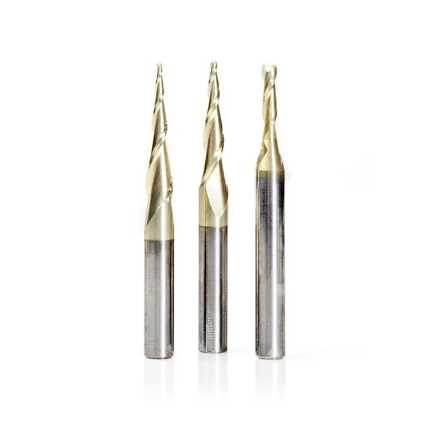Amana AMS-110 3-Pc CNC Up-Cut Spiral 2D and 3D Carving Ball Nose & Flat Bottom ZrN Coated Solid Carbide 1/4 inch Shank Route