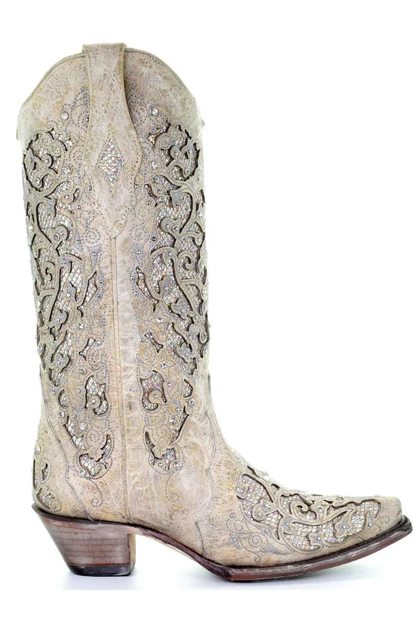 Corral Boots A3322 (White Glitter) Cowboy Boots