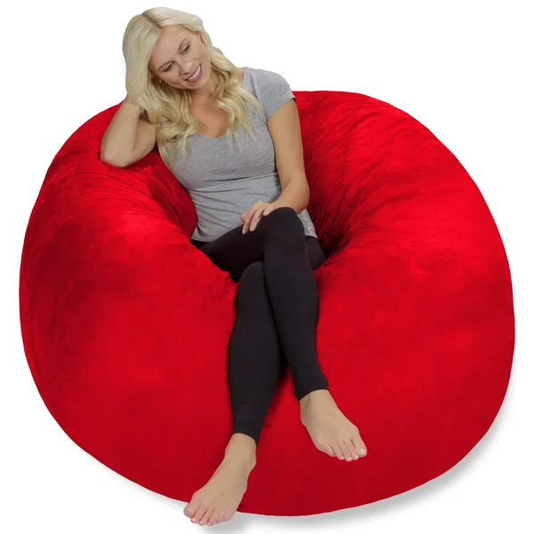 Chill Sack Bean Bag Chair: Giant 5& Memory Foam Furniture Bean Bag - Big Sofa with Soft Faux Linen Cover - Linen Red