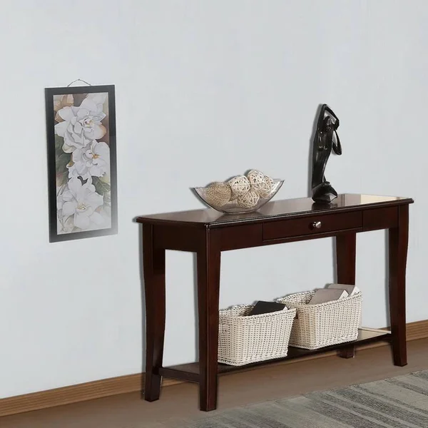 Benzara - Wooden Console Table with One Drawers Brown, 48" x 18" x 29"