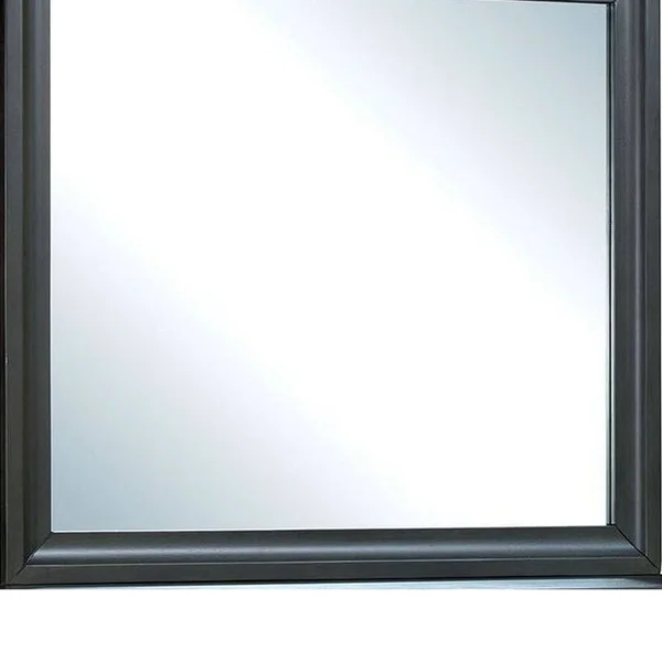 Benjara 32 inch Transitional Style Wooden Frame Mirror, Antique Gray