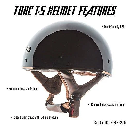 Torc T505CHR24 T-5 Large Gloss Black/Chrome Half Shell Helmet