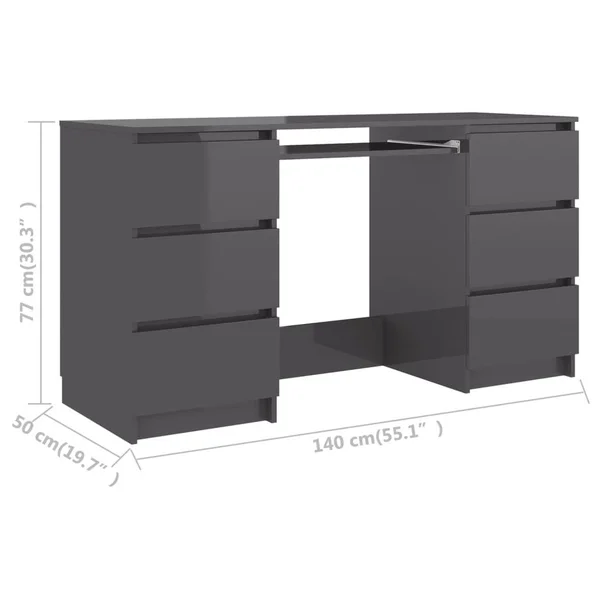 vidaXL Writing Desk High Gloss Gray 55.1x22x19.7x22x30.3x22 Chipboard