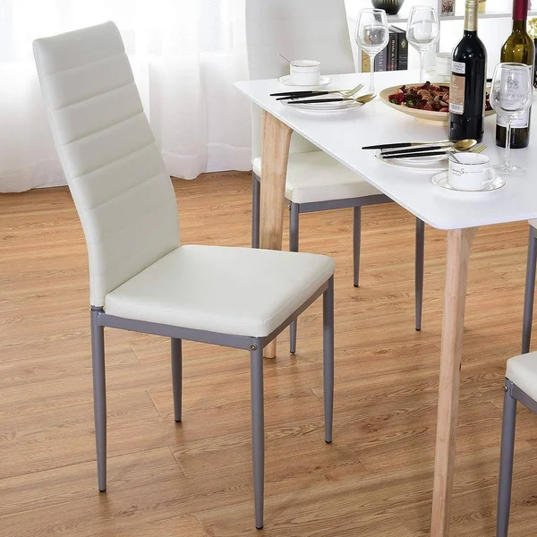 4 Pcs PVC Leather Dining Side Chairs Elegant Design -White