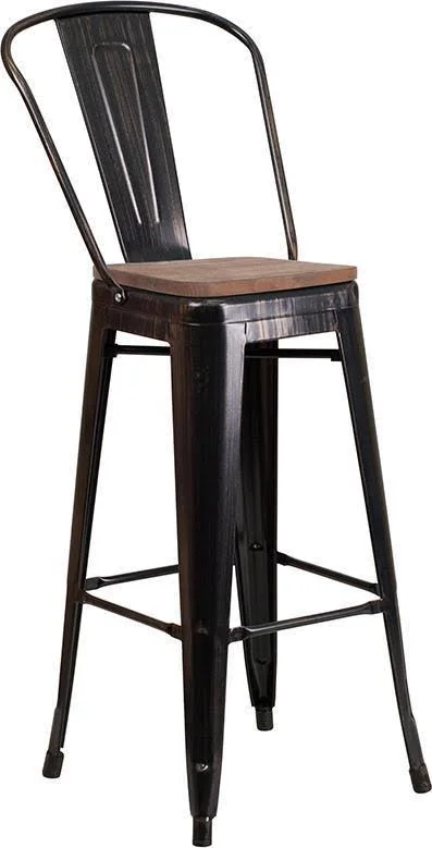 Flash Furniture 30x22 High Metal Barstool with Back and Wood SEAT, Mint Green
