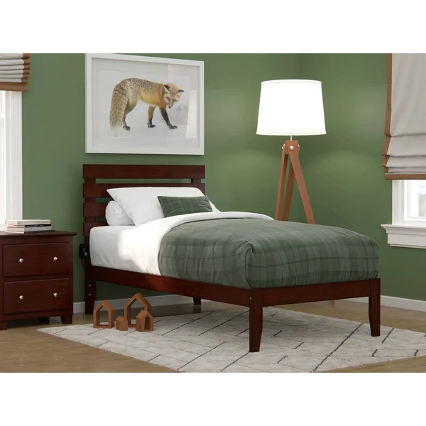 Atlantic Furniture AG8310024 Oxford Twin Bed with USB Turbo Charger in Walnut