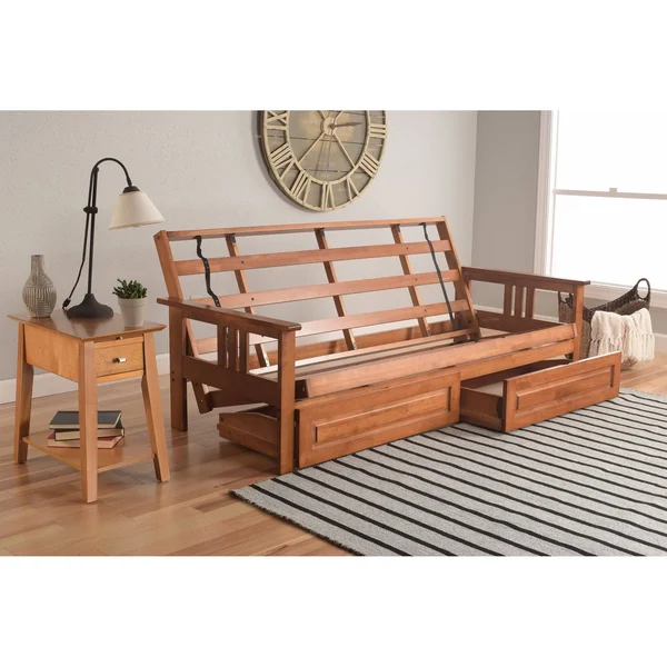 Porch & Den Kern Full-Size Storage Futon with Suede Mattress - Suede Navy