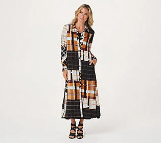 Women with Control Attitudes by Renee Regular Duster & Maxidress Set - Size X-Small, Plaid/Black
